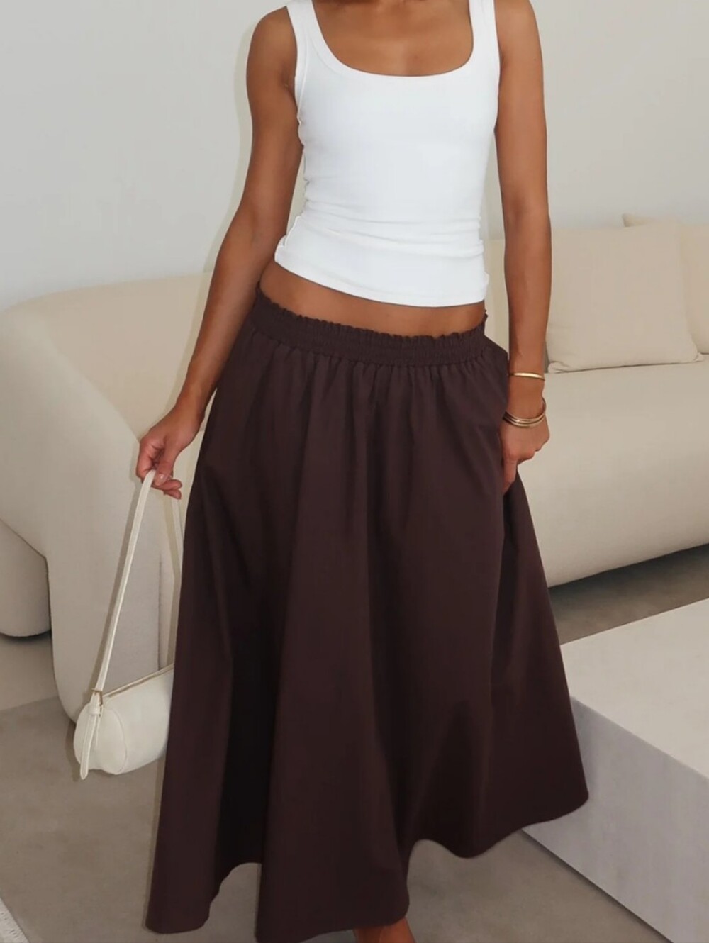 Suzie Kondi Kyria Midi Skirt In Cotton Corduroy Chocolate Brown